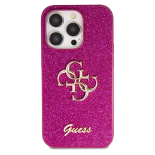 Guess Glitter Script Big 4G dėklas, skirtas iPhone 15 Pro - violetinė