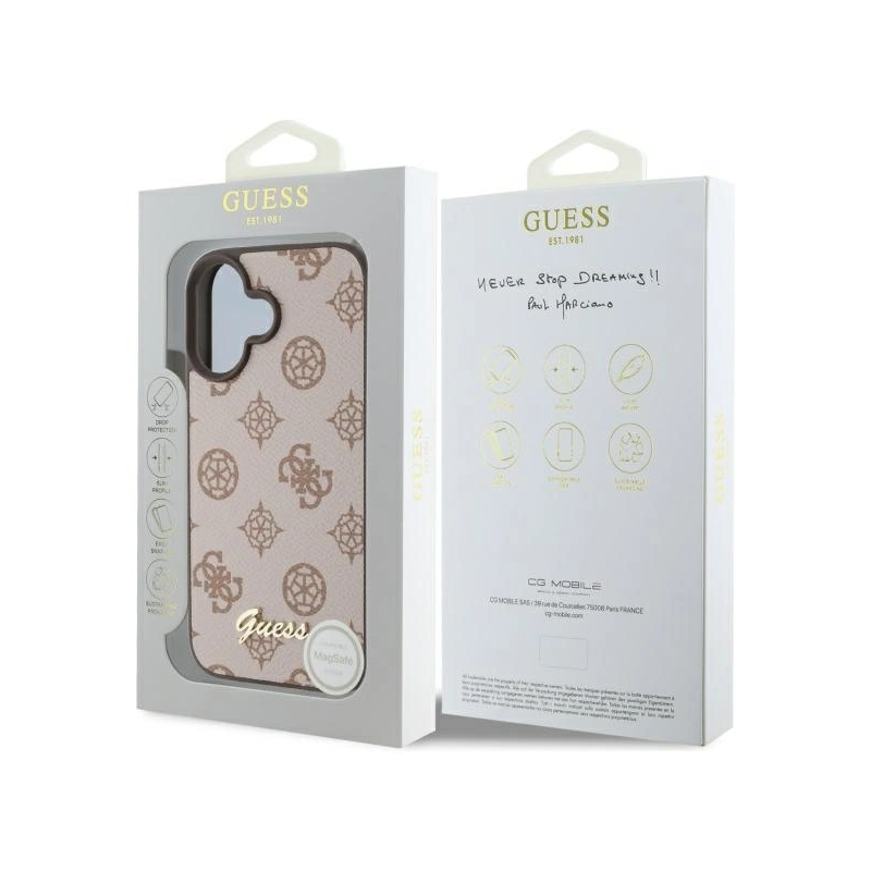 Guess Peony Script MagSafe iPhone 16 Case - Brown