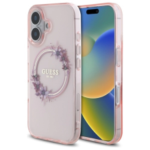 Guess IML Flowers Wreath MagSafe iPhone 16 Case - Pink