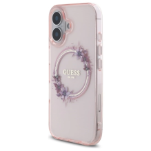 Guess IML Flowers Wreath MagSafe iPhone 16 Case - Pink