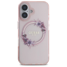 Guess IML Flowers Wreath MagSafe iPhone 16 Case - Pink