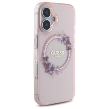 Guess IML Flowers Wreath MagSafe iPhone 16 Case - Pink