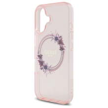 Guess IML Flowers Wreath MagSafe iPhone 16 Case - Pink