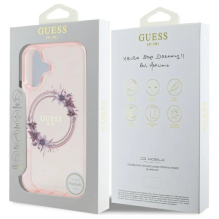 Guess IML Flowers Wreath MagSafe iPhone 16 Case - Pink