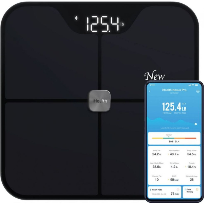 iHealth , Wireless Body Composition Scale , Nexus Pro , Maximum weight (capacity) 181 kg , Body Mass Index (BMI) measuri