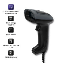 Qoltec 50863 Wired QR &amp; BARCODE Scanner , USB