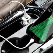 Automobilinis įkroviklis Hoco Z31 Quick Charge 3.0 (3.4A) su 2 USB jungtimis + microUSB baltas