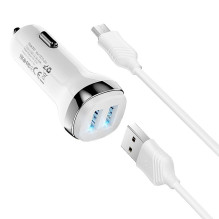 Automobilinis įkroviklis Hoco Z40 Superior Dual Port + MicroUSB baltas