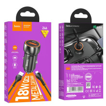 Automobilinis įkroviklis Hoco Z46 USB-A 18W QC3.0 + MicroUSB pilkas