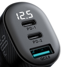 Automobilinis įkroviklis Joyroom JR-CCD04 2xUSB-C / USB-A 30W juodas