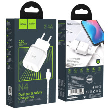 Įkroviklis Hoco N4 su dviem USB jungtimis + MicroUSB (2.4A) baltas