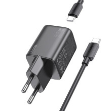 Įkroviklis Hoco N40 USB-C PD20W + USB-C to USB-C 1.0m juodas