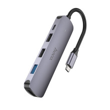 Adapteris Hoco HB27 Type-C Multi-Function Converter HDMI+USB3.0+USB2.0*2+PD pilkas