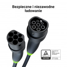 Žaliosios ląstelės „Snap“ 2 tipas EV įkrovimo kabelis 22 kW 7 m už „Tesla“ modelį 3 S X Y, VW ID.3, ID.4, KIA EV6, Hyund