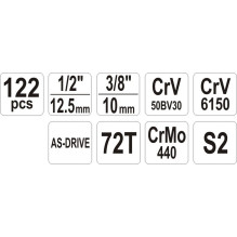 Yato YT-38901 įrankių rinkinys XXL 1 / 4-1 / 2&quot; 122 elementai