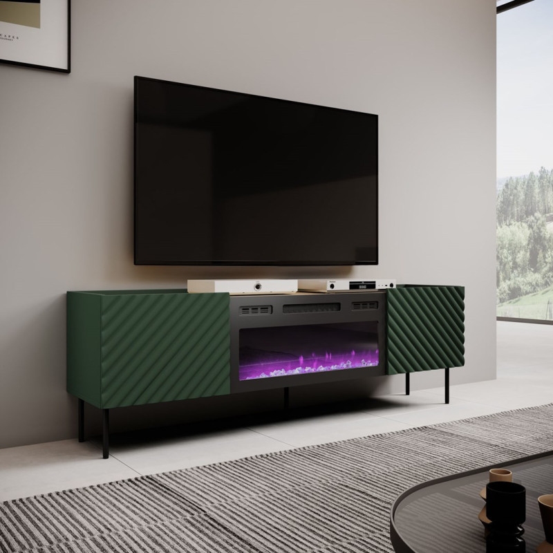 RTV cabinet with an electric fireplace ONDA 180,5x40xH58,39 green (standing or wall mounted)