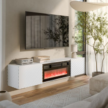 Cama RTV cabinet LARA 183x35x37 white matt + black fireplace