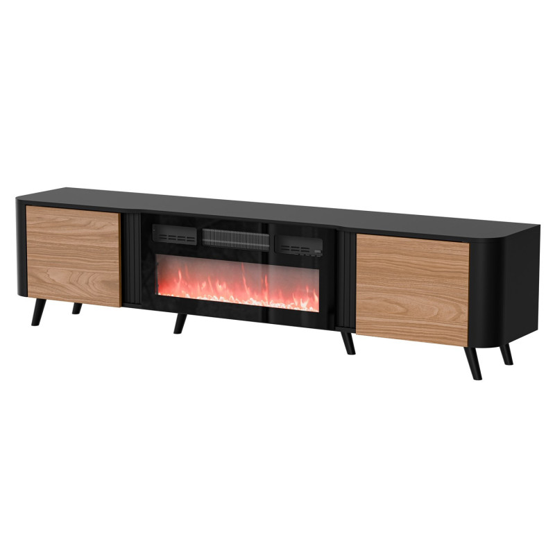 Cama Volare RTV cabinet 200 x 39 x 49 cm black / walnut + fireplace