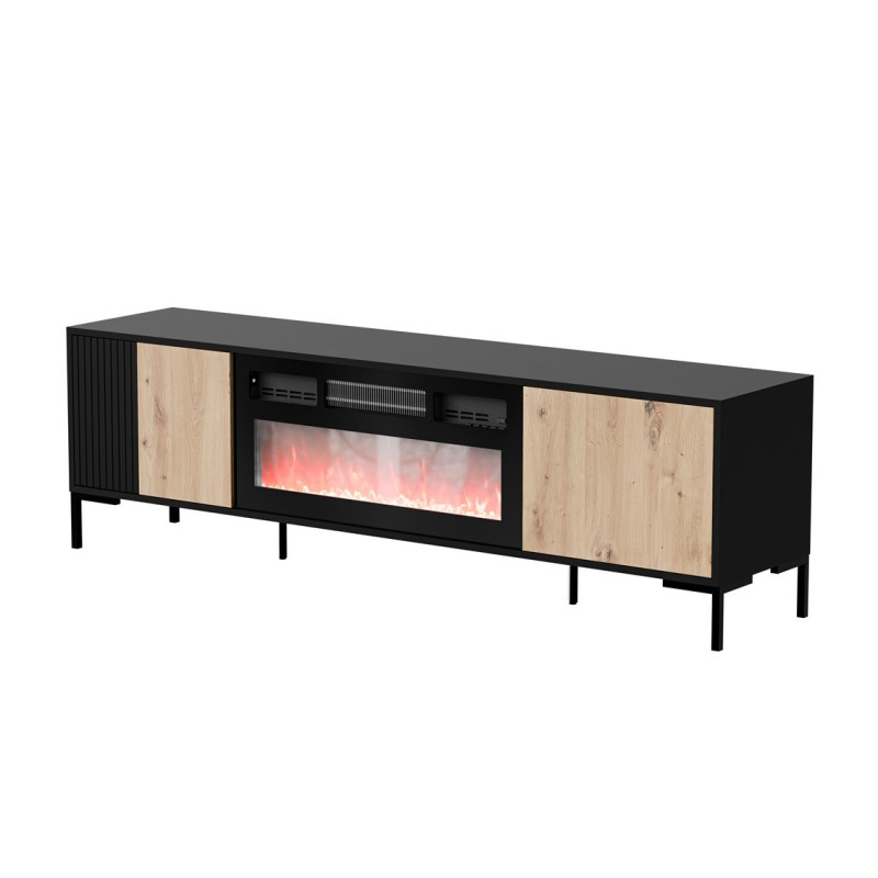 Cama RTV Cabinet MERCI 180 x 40 x 53.5 cm black / oak artisan + fireplace