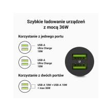 Green Cell automobilinis įkroviklis GC PowerRide Nano36 36W 6A 2x USB-A