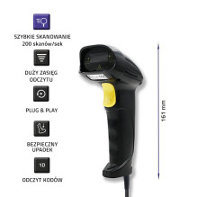 Qoltec 50876 Laser scanner 1D , USB , Black