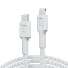 White USB-C - Lightning MFi 1m cable for Apple iPhone Green Cell PowerStream, with Power Delivery fast charging