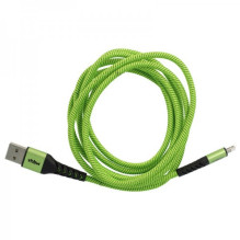 2in1 data cable USB 2.0 to Lightning, nylon, 1.80m, green-black