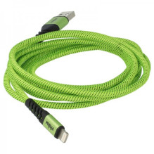 2in1 data cable USB 2.0 to Lightning, nylon, 1.80m, green-black