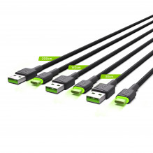 Set 3x Green Cell Cable GC Ray USB-C Cable 30cm, 120cm, 200cm with green LED backlight, fast charging UC, QC 3.0