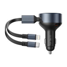 Vention FFOB0 USB-C automobilinis įkroviklis + USB-C / Lightning 30W laidas