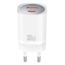 Sieninis įkroviklis XO CE21, 30W, GaN, 1x USB-C, 1x USB-A