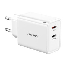 Choetech PD6013, GaN, 2x USB-C, PD65W network charger (white)