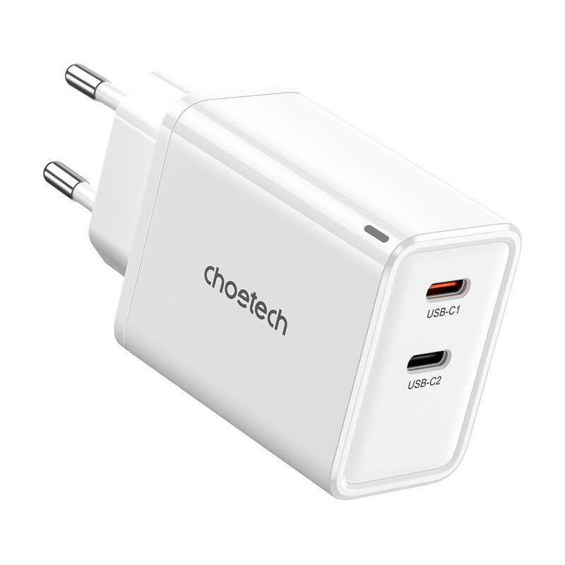 Choetech PD6013, GaN, 2x USB-C, PD65W network charger (white)