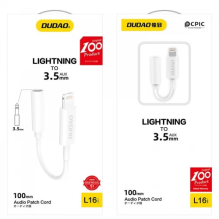 Adapteris Dudao &quot;L16i&quot; baltas (Input: &quot;Lightning&quot; / Output: &quot;AUX&quot;)