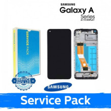 Ekranas skirtas Samsung A115 A11 juodas su rėmeliu (Service Pack)