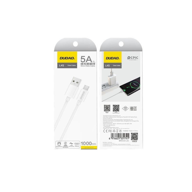 USB cable Dudao (L4SM) microUSB (2A) white (1m)