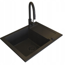 Set - Sink PYRAMIS PYRAMIS MIDO (62x50) 1B 1D + Faucet IDEA Black Edition - 070167602BE - Volcano