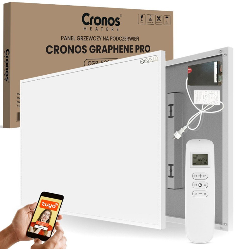 Cronos Grafen PRO CGP-580TWP 580W infraraudonųjų spindulių šildytuvas su WiFi ir nuotolinio valdymo pulteliu