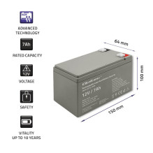 Qoltec 53076 AGM baterija, 12V, 7Ah, maks. 105A , Apsauga