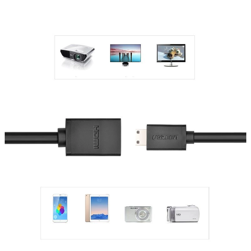 Ugreen adapterio laidas HDMI (moteris) - mini HDMI (vyriškas) 4K 60 Hz Ethernet HEC ARC garsas 32 kanalai 22 cm juodas (