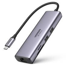 HUB 7in1 Ugreen CM512 USB-C / 2x USB-A 3.2 / HDMI 4K / SD TF skaitytuvas / USB-C PD 100W / RJ45 - pilka