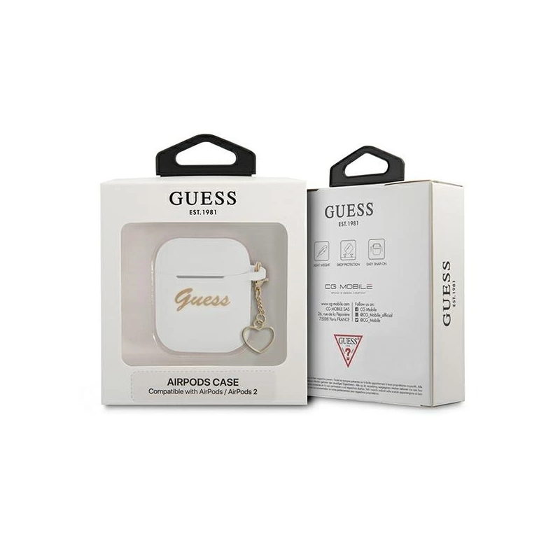 Guess GUA2LSCHSH AirPods 1 / 2 cover white / white Silicone Charm Heart Collection