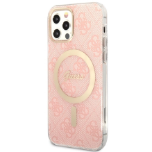 Rinkinys Guess GUBPP12MH4EACSP Case+ Charger iPhone 12 / 12 Pro rožinis / rožinis kietas dėklas 4G Print MagSafe