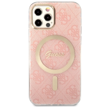 Rinkinys Guess GUBPP12MH4EACSP Case+ Charger iPhone 12 / 12 Pro rožinis / rožinis kietas dėklas 4G Print MagSafe