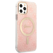 Rinkinys Guess GUBPP12MH4EACSP Case+ Charger iPhone 12 / 12 Pro rožinis / rožinis kietas dėklas 4G Print MagSafe