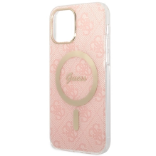 Rinkinys Guess GUBPP12MH4EACSP Case+ Charger iPhone 12 / 12 Pro rožinis / rožinis kietas dėklas 4G Print MagSafe