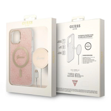 Rinkinys Guess GUBPP12MH4EACSP Case+ Charger iPhone 12 / 12 Pro rožinis / rožinis kietas dėklas 4G Print MagSafe