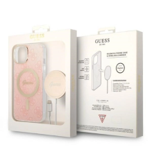 Rinkinys Guess GUBPP14SH4EACSP Case+ Charger iPhone 14 6,1&quot; rožinis / rožinis kietas dėklas 4G Print MagSafe