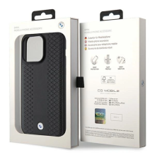 BMW Leather Diamond Pattern dėklas iPhone 15 Pro - juodas