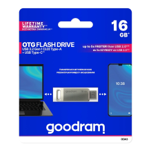 „Flash Drive“ 16 GB USB 3.2 Gen 1 USB / USB C OTG ODA3 Goodram – sidabrinė